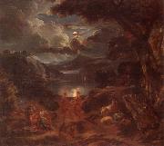 unknow artist A pastoral scene with shepherds and nymphs dancing in the moonlight by the edge of a lake oil painting picture wholesale